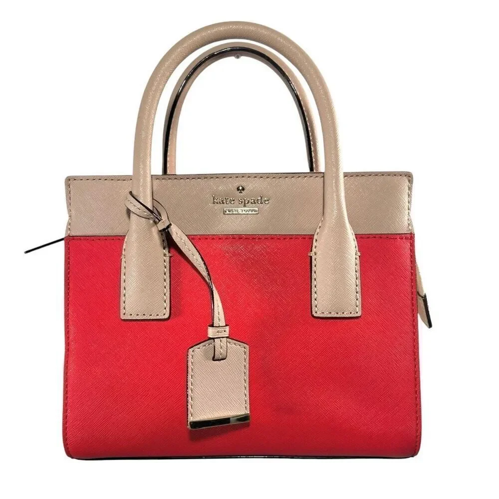 Kate Spade Women's Red & Beige Colorblock Saffiano Leather Satchel
